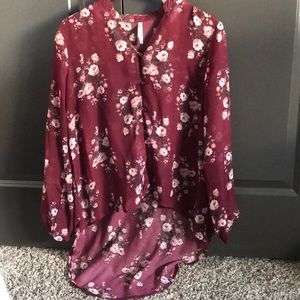 sheer maroon flower shirt